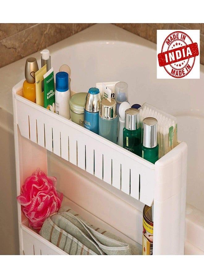 GION 2 Layer Storage Rack with Wheels Plastic Space Saving Storage Organizer Slim Rack Shelf Kitchen Trolley Rack Holder Storage Organizer for Kitchen, Bathroom (1Pcs) (2 Layer) - Image 2
